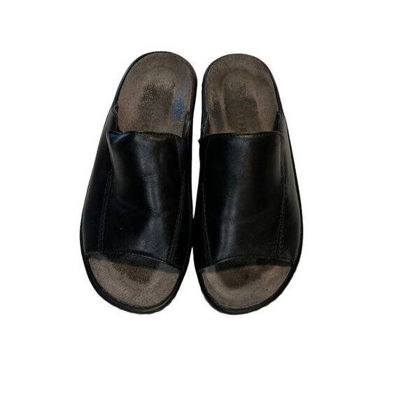 Mobils Women's Black Leather Mephisto Open Toe Mule Shoes Wedge Heel Size 37 - Picture 4 of 12